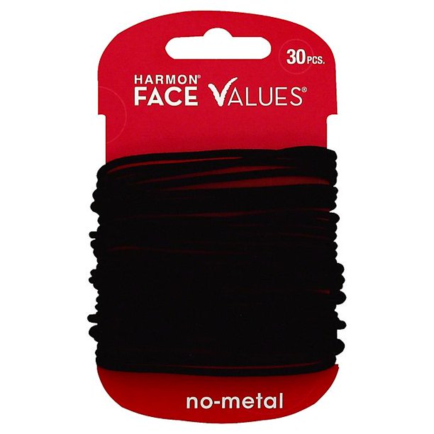 Harmon Face Values 30-Count Thin Elastic Band Ponytail Holders in Black